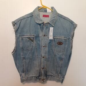 Vtg Carol's Denim's Womens 3XL Sleevless Jean Jacket Button Up Trucker Biker EUC